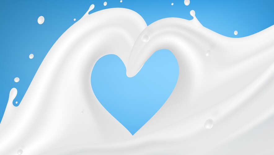 Abstract milk waves with heart shape splash vector image