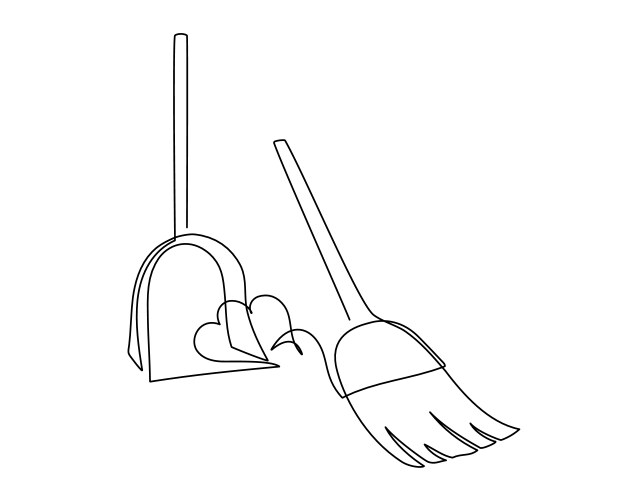 cleaning and sweeping tools in one continuous line vector image