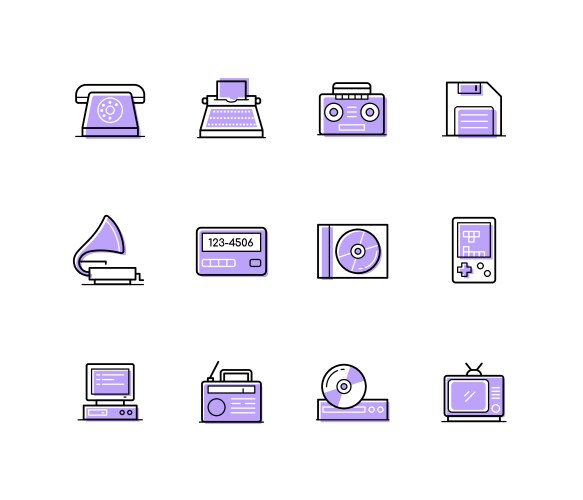 Retro technique - modern line design style icons vector image