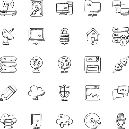 Network doodle icons set vector image