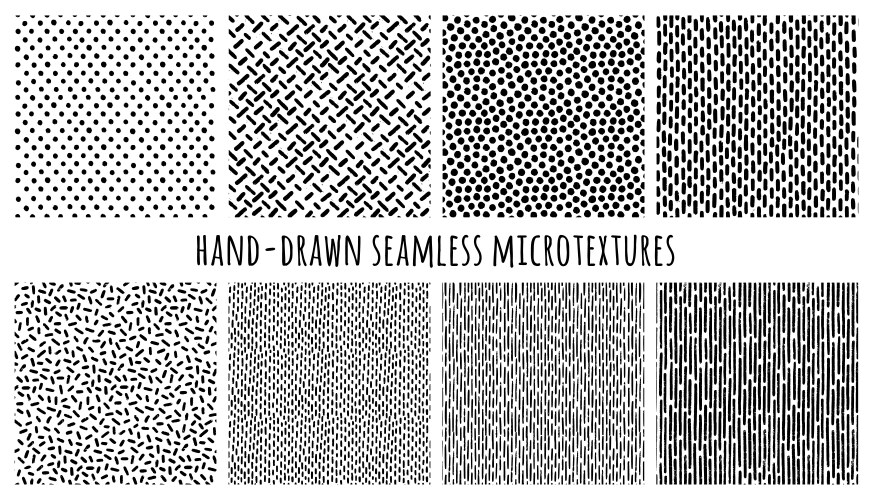 Set hand-drawn seamless black and white vector image