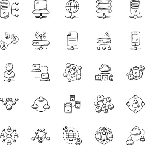 Networking doodle icons collection vector image