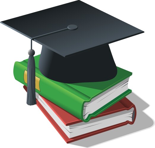 Graduation cap and books vector image