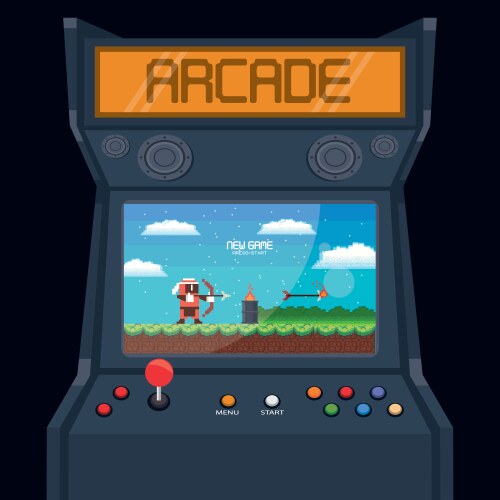 Retro videogame arcade machine card vector image