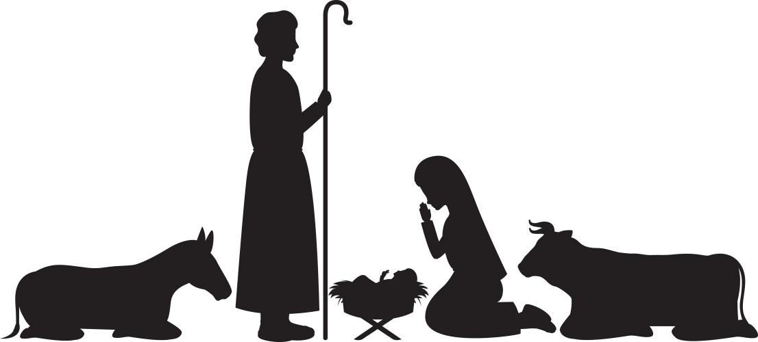 Holy family and animals manger silhouettes vector image