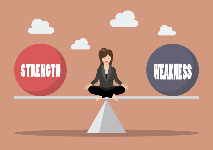 Business woman balancing between strength vector image