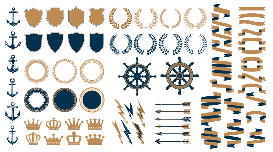 marine heraldic elements sea ship anchors wheels vector image