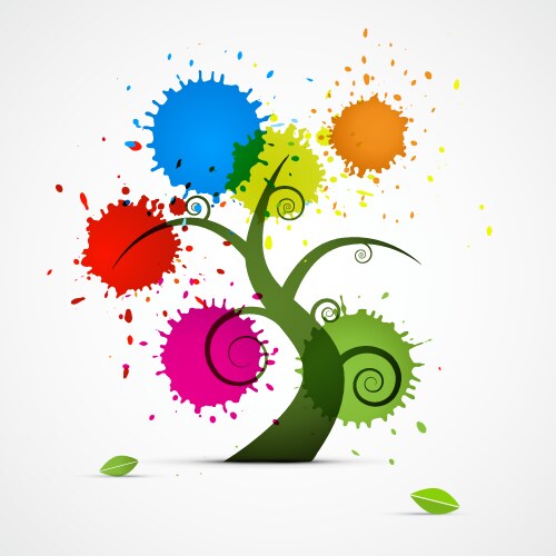 Abstract tree with colorful blobs splashes vector image