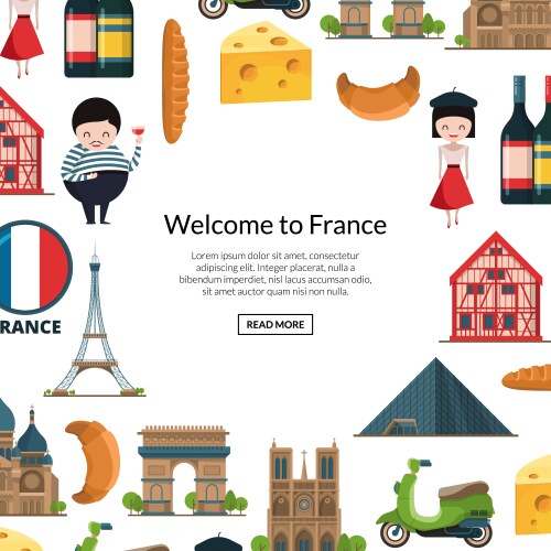 Cartoon france sights and objects vector image