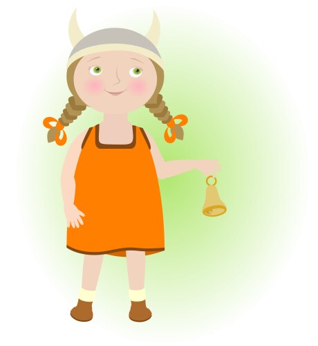 Cartoon girl in viking helmet taurus zodiac sign vector image