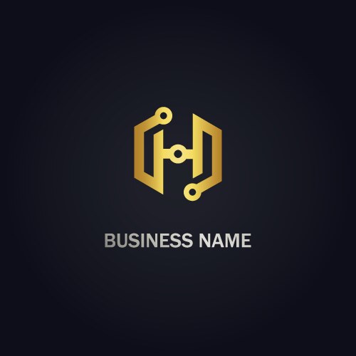 H initial technology gold logo vector image