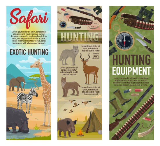 Hunting african safari hunter ammo and animals vector image