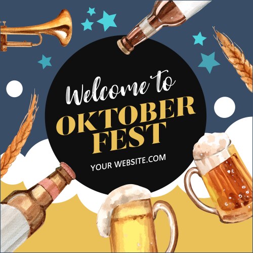 oktoberfest frame with trumpet beer barley vector image