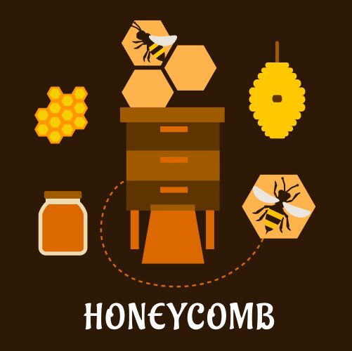 Beekeeping flat infographic with bees and beehives vector image