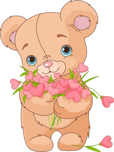 Teddy bear giving hearts bouquet vector image