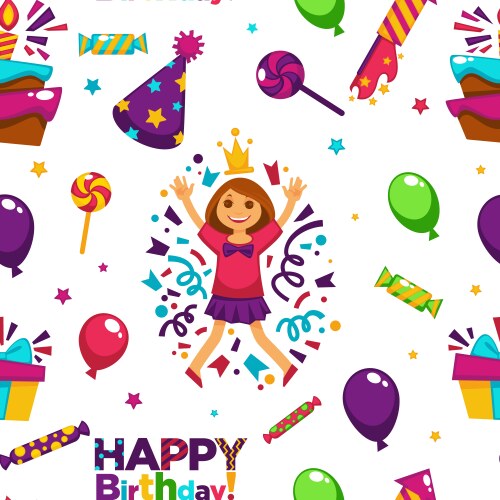 Happy birthday party with balloons seamless vector image