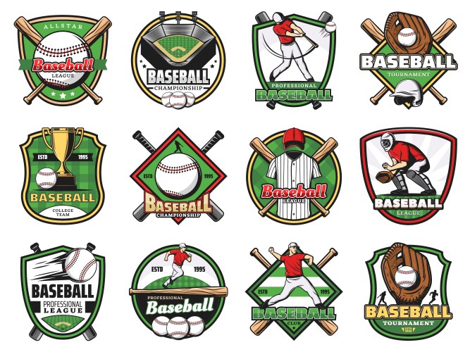 baseball sport balls bats players stadium field vector image