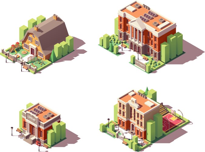 isometric educational buildings set vector image