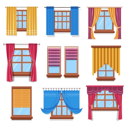 curtains and blinders on windows isolated icons vector image