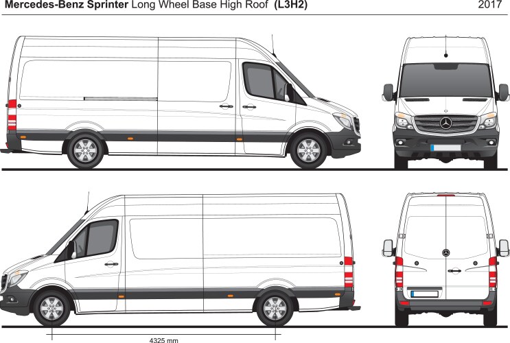 Mercedes sprinter lwb high roof van l3h2 2017 vector image