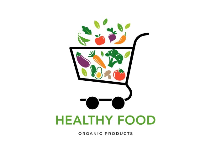 Shopping cart with food icons cooking logo vector image