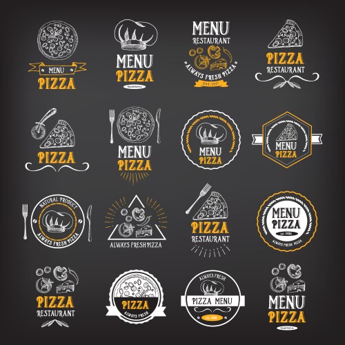 pizza menu restaurant badges food design template vector image