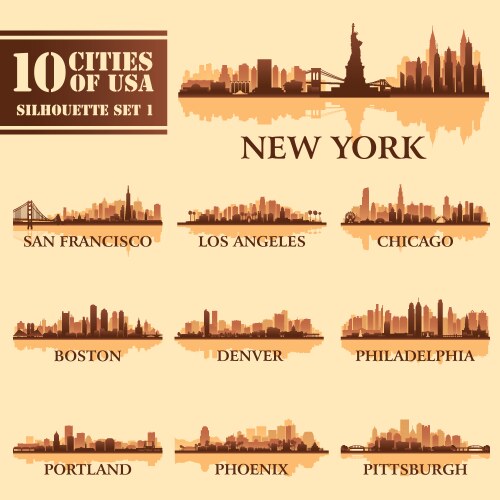 Set usa city 1 brown vector image