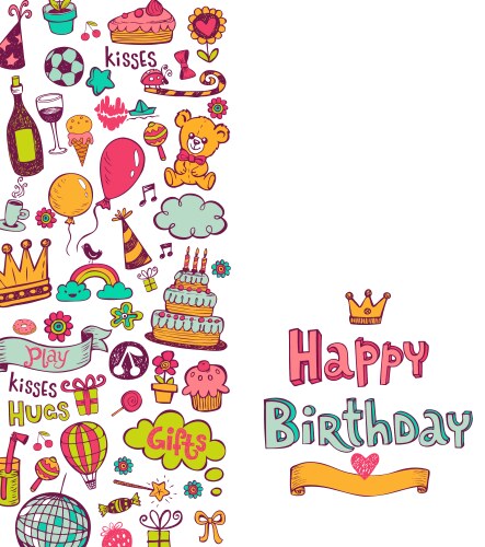 Birthday doodle icons vector image