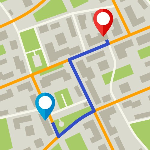 Map with pins and blue way vector image