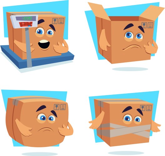 Set of hand-drawn cartoon cardboard boxes vector image