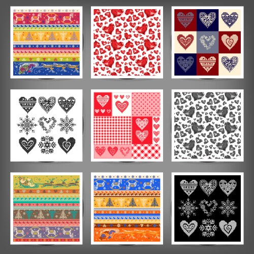 Set seamless patterns of hearts and squares vector image