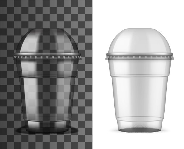 Plastic cup and dome lid package realistic mockup vector image