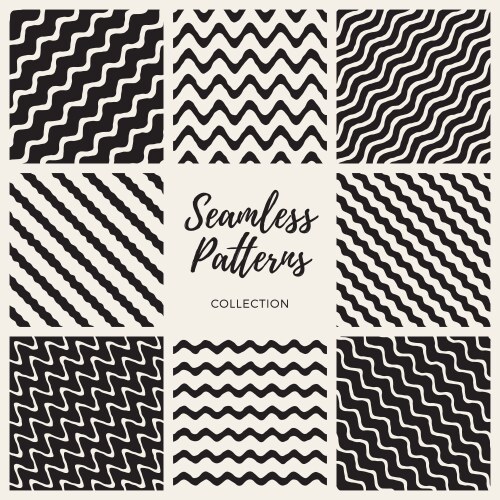 Seamless hand drawn wavy lines patterns vector image