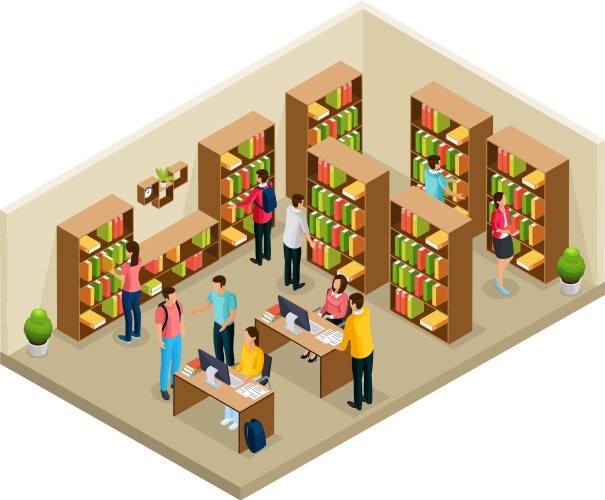 isometric university library concept vector image