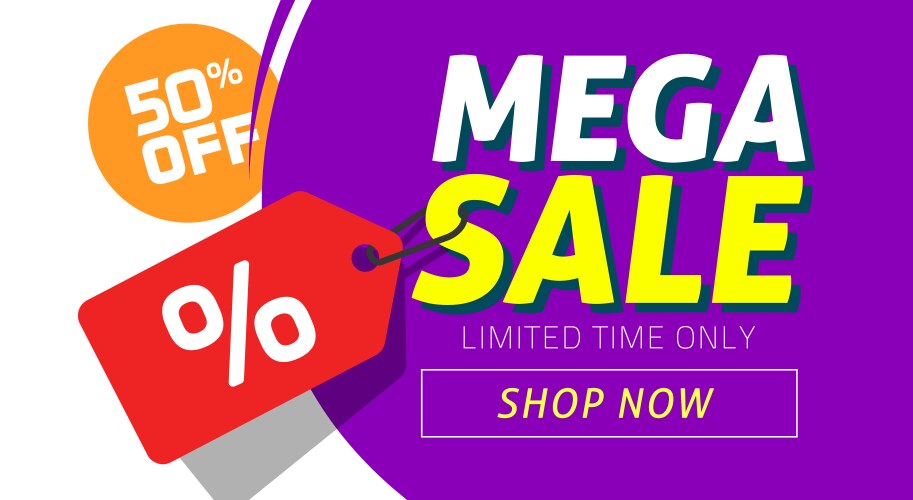 Mega sale banner design with price discount offer vector image