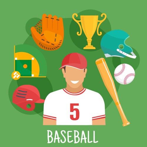 Baseball game icon with batter and sporting items vector image