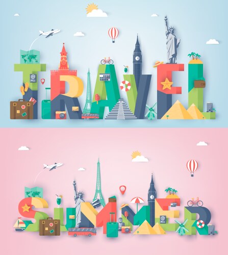 Travel composition with famous world landmarks vector image