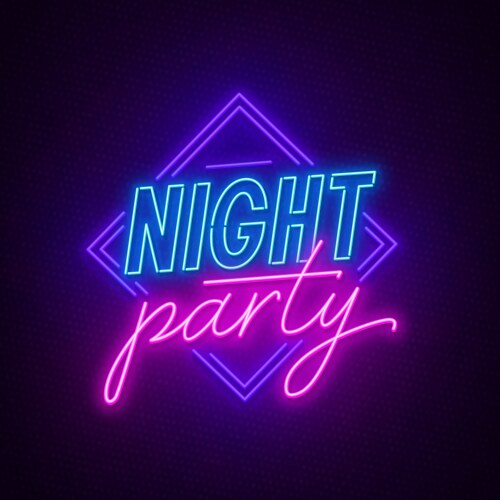 Neon sign night party on a dark background vector image