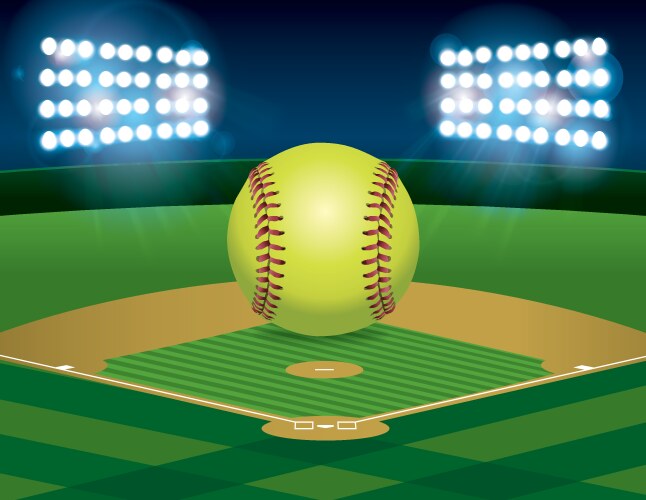 Softball on stadium field vector image