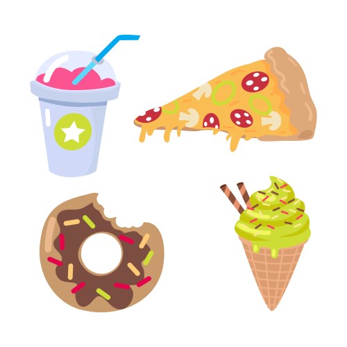 Smoothie piece of pizza doughnut ice cream cone vector image