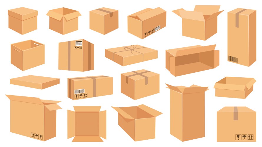 Cardboard boxes cartoon brown carton package vector image