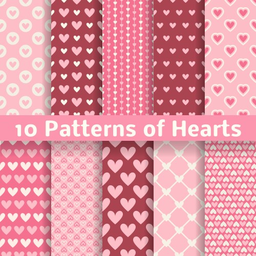 Heart shape seamless patterns tiling vector image