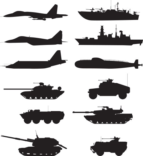 Silhouette of military machines support aircraft vector image