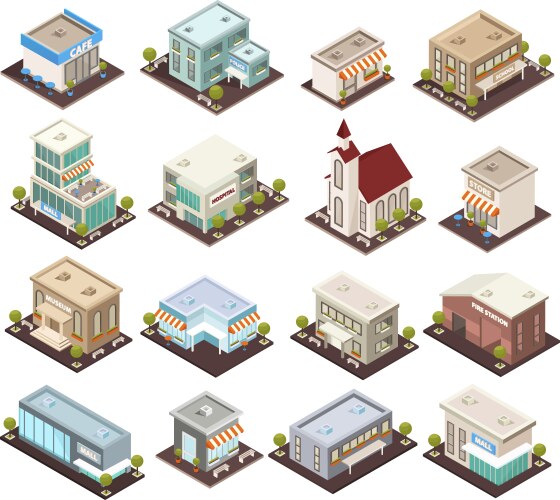 Urban architecture isometric icons vector image