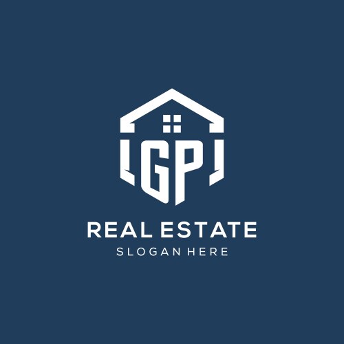 Letter gp logo for real estate with hexagon style vector image