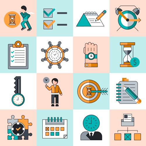 Time management icons flat line vector image