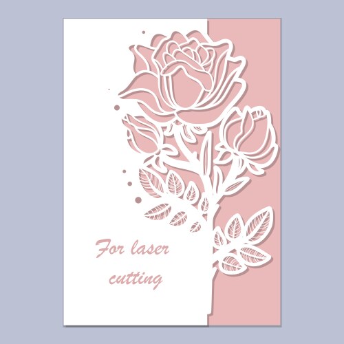 Template for laser cutting postcard with a rose vector image