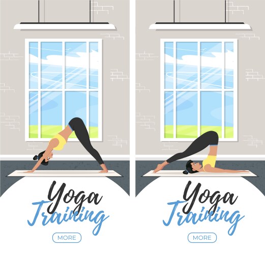 Yoga training vertical flyers in flat style vector image