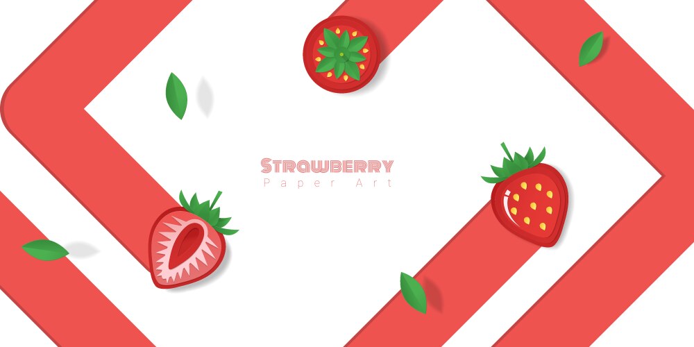 Fresh strawberry fruit background paper art style vector image