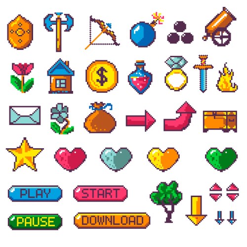 Pixel art stickers or emoticon retro style vector image